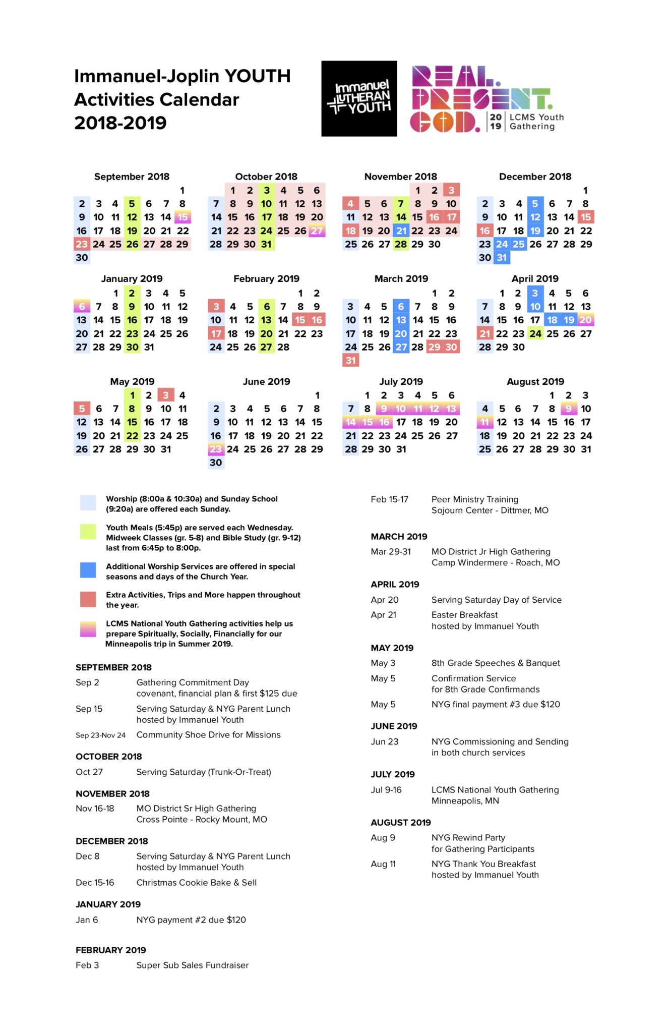 lcms liturgical calendar 2021 Youth Calendar Immanuel Lutheran Church Lcms lcms liturgical calendar 2021