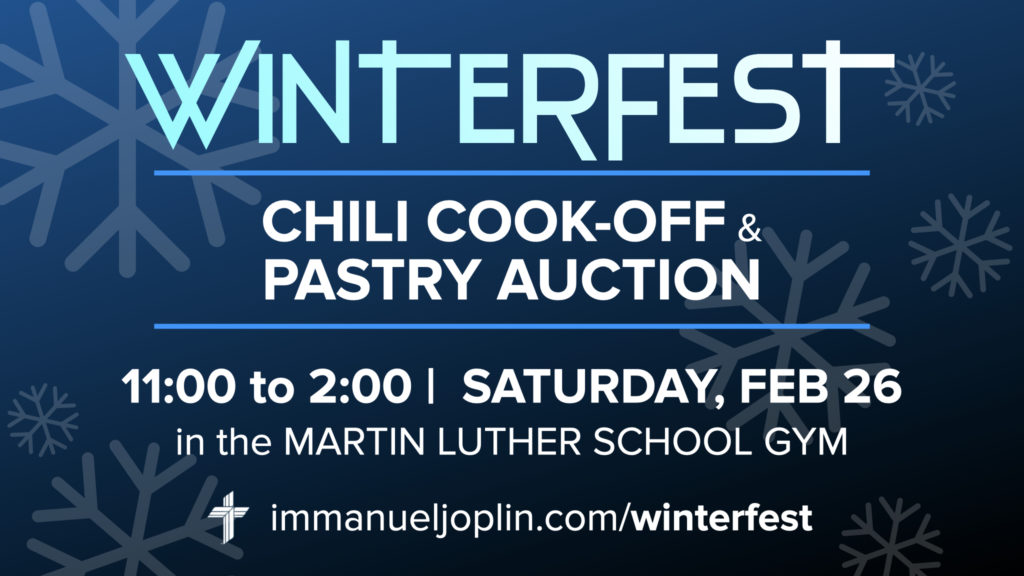 chili cookoff and pastry auction. winterfest 2022 at the Martin Luther School Gym. Thursday, February 26.
