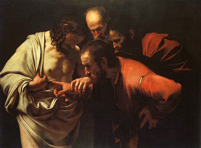 The Incredulity of Saint Thomas by Caravaggio, c. 1602 | Though Now For A Little While sermon by Rev. Gregory Mech | Immanuel Lutheran Church LCMS | Joplin, Missouri