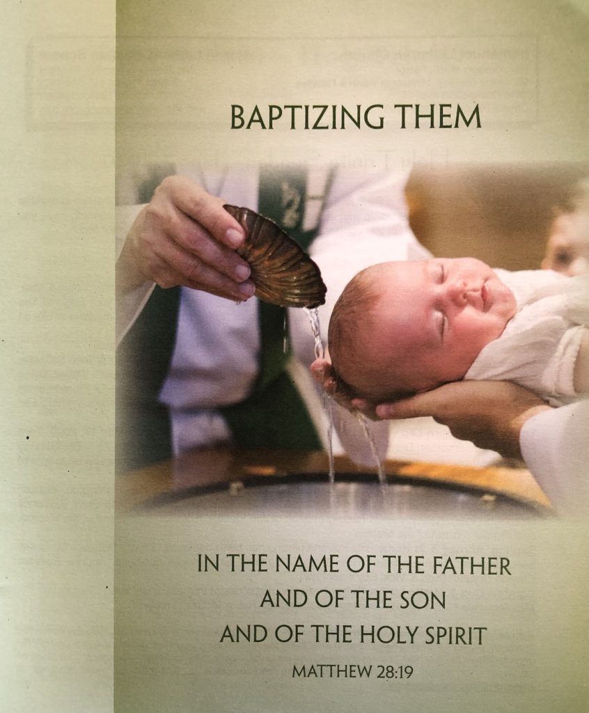 Holy Trinity Sunday bulletin cover. Immanuel Lutheran Church LCMS. Joplin, Missouri. Rev. Gregory Mech. Baptizing them in the name of the Father and of the Son and of the Holy Spirit.