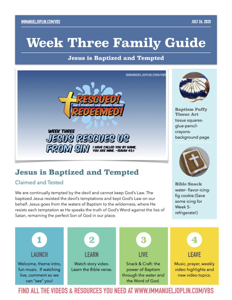 VBS At Home Week Three Family Guide. Jesus Rescues Us From Sin.